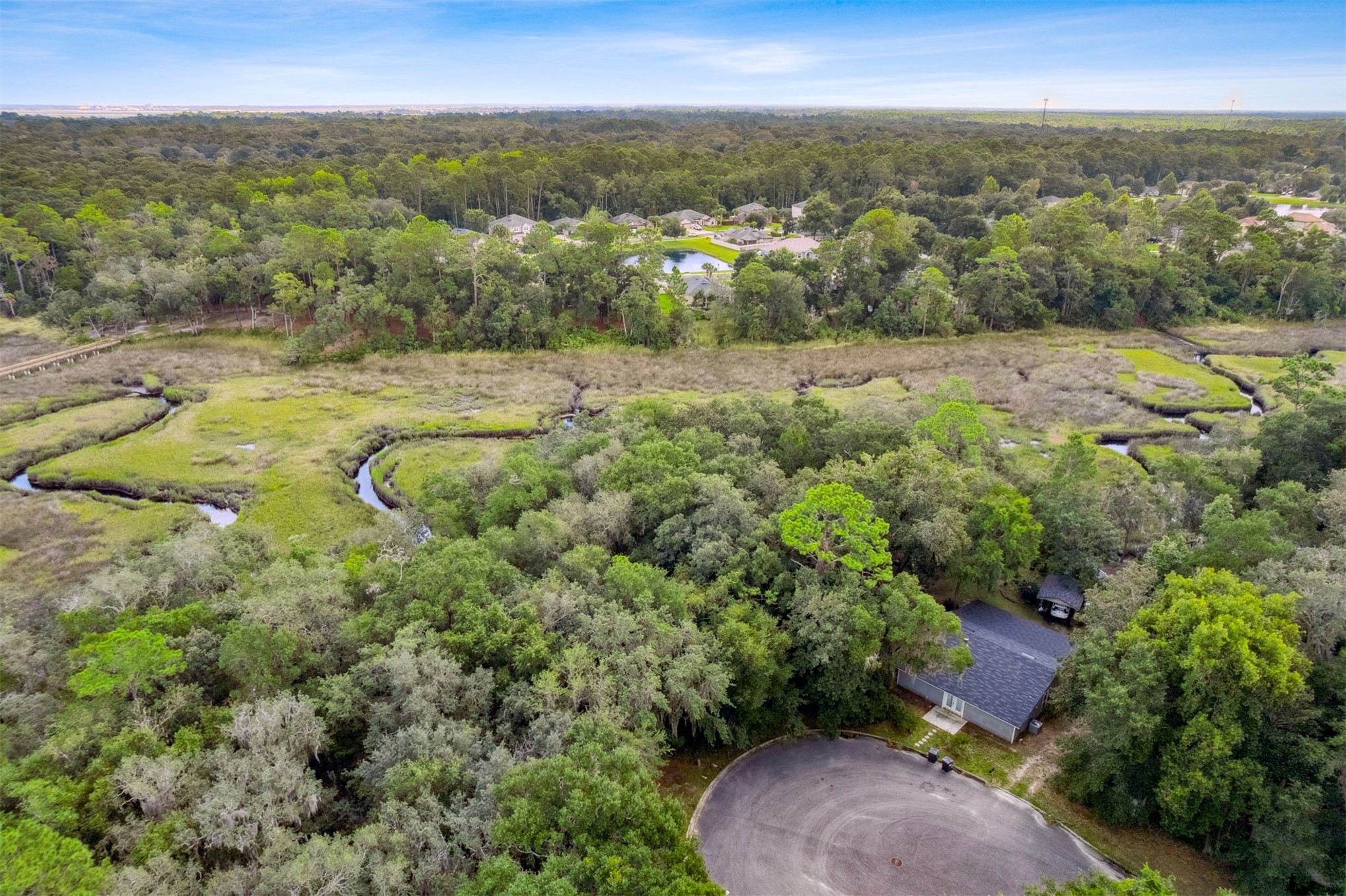 97398 Yorkshire Drive Yulee, FL 32097 - Photo 5 of 9 an aerial view of residential houses with outdoor space and trees