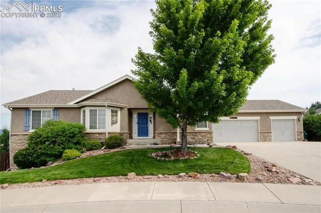 a front view of house with a garden