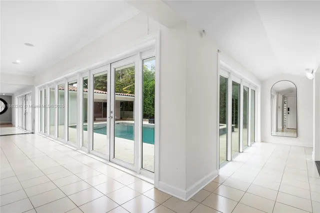 a view of a room with windows