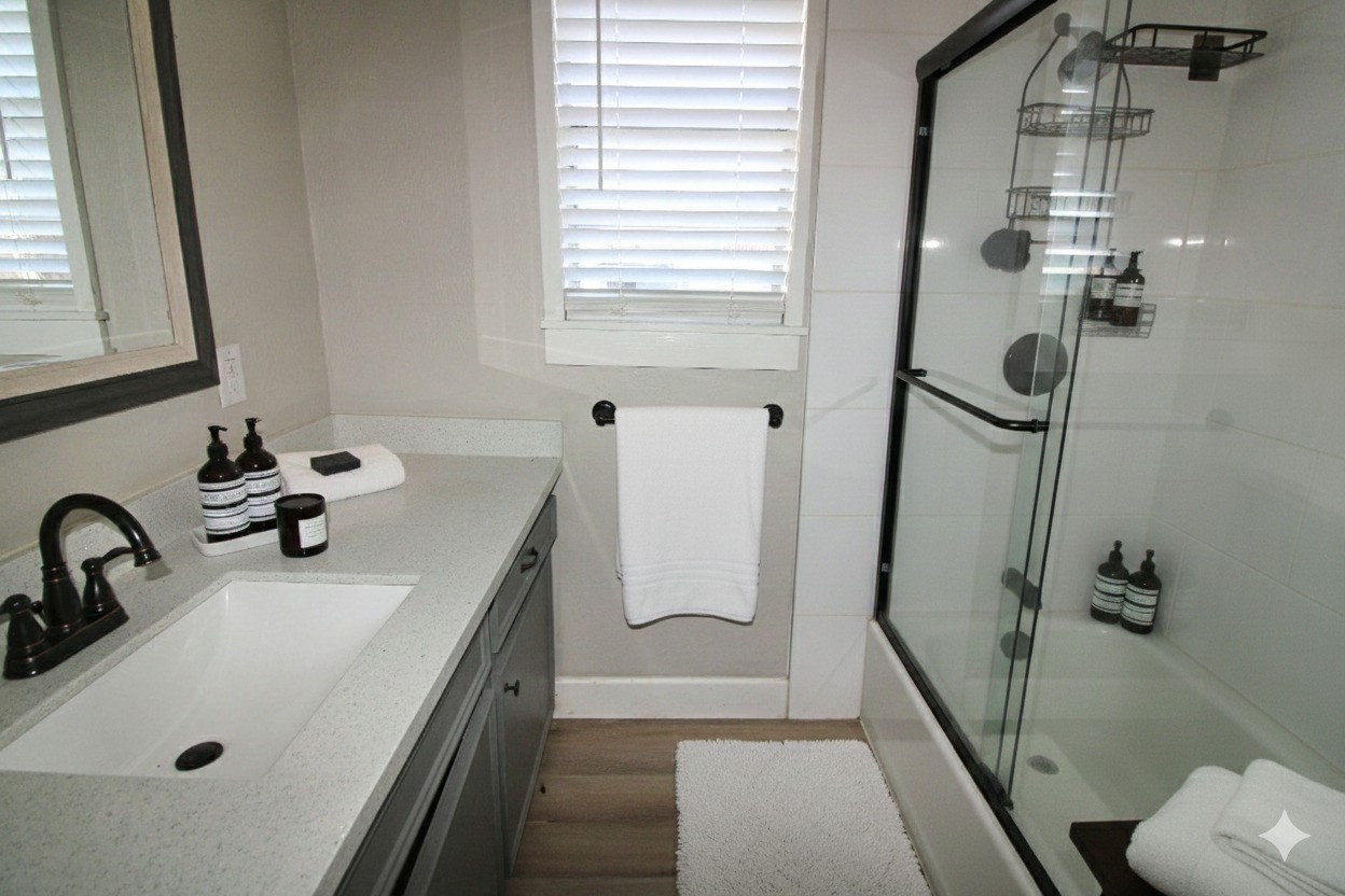 1305 Adams Street, Unit 8 Conroe, TX 77301 - Photo 4 of 12 a bathroom with a tub sink and mirror