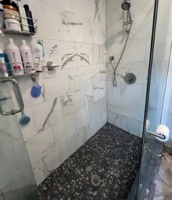 a bathroom with a shower