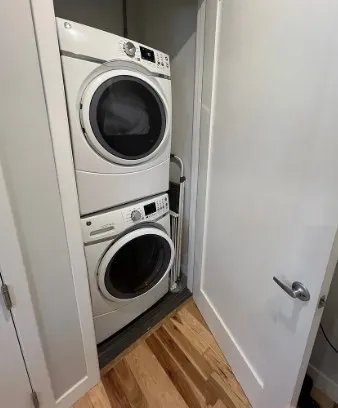 a utility room with dryer and washer