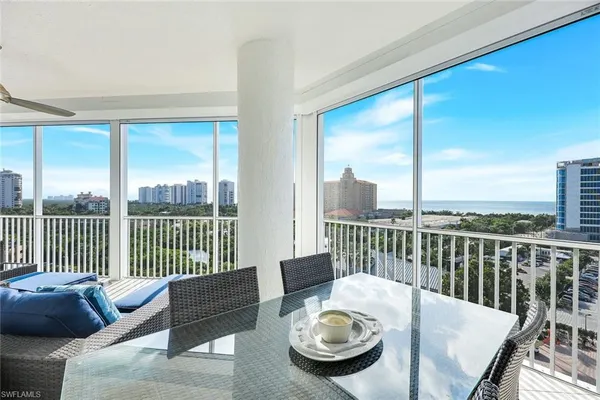 a view of a patio on the roof deck