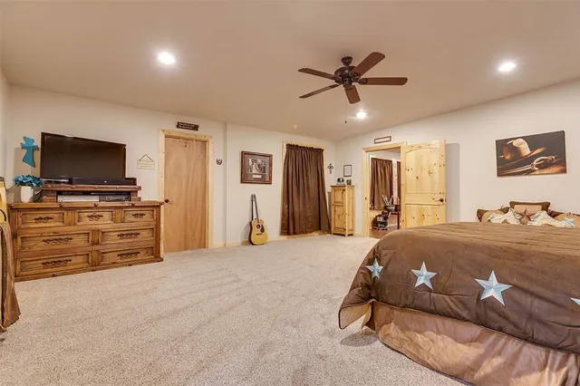 a bed room with a bed and a television