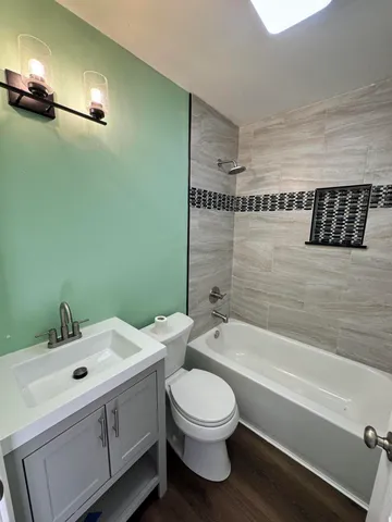 a bathroom with a bathtub