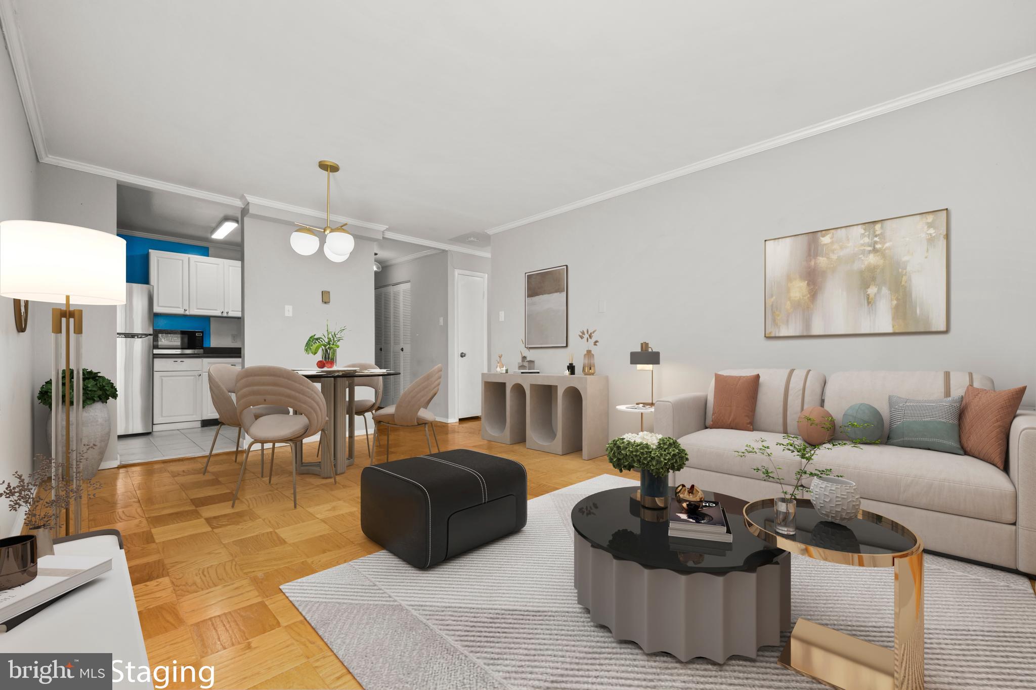 4555 MacArthur Boulevard Northwest, Unit 202 Washington, DC 20007 - Photo 2 of 27 a living room with lots of furniture and a view of kitchen