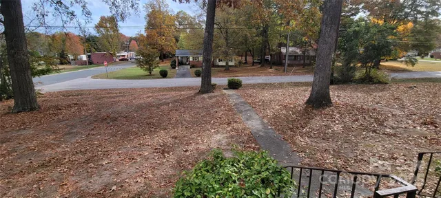a view of street with tall trees
