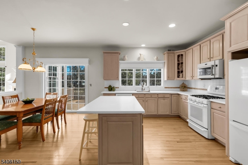 842 Madison Avenue Bridgewater, NJ 08807 - Photo 11 of 50 a large kitchen with kitchen island a stove a sink dishwasher a dining table and chairs with wooden floor