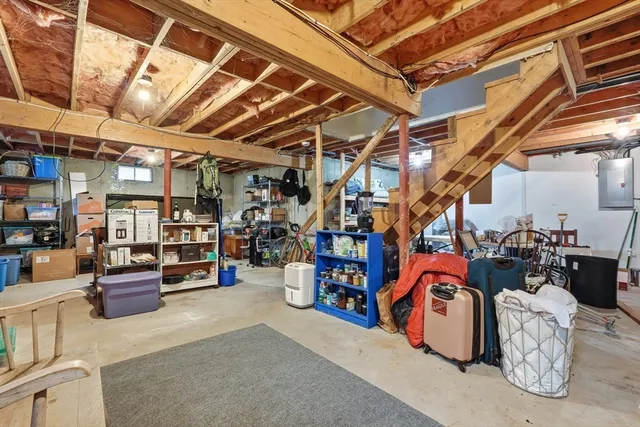a view of a storage room with racks