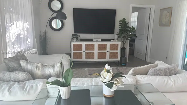 a living room with furniture