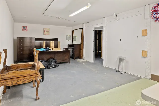 a workspace with furniture and window