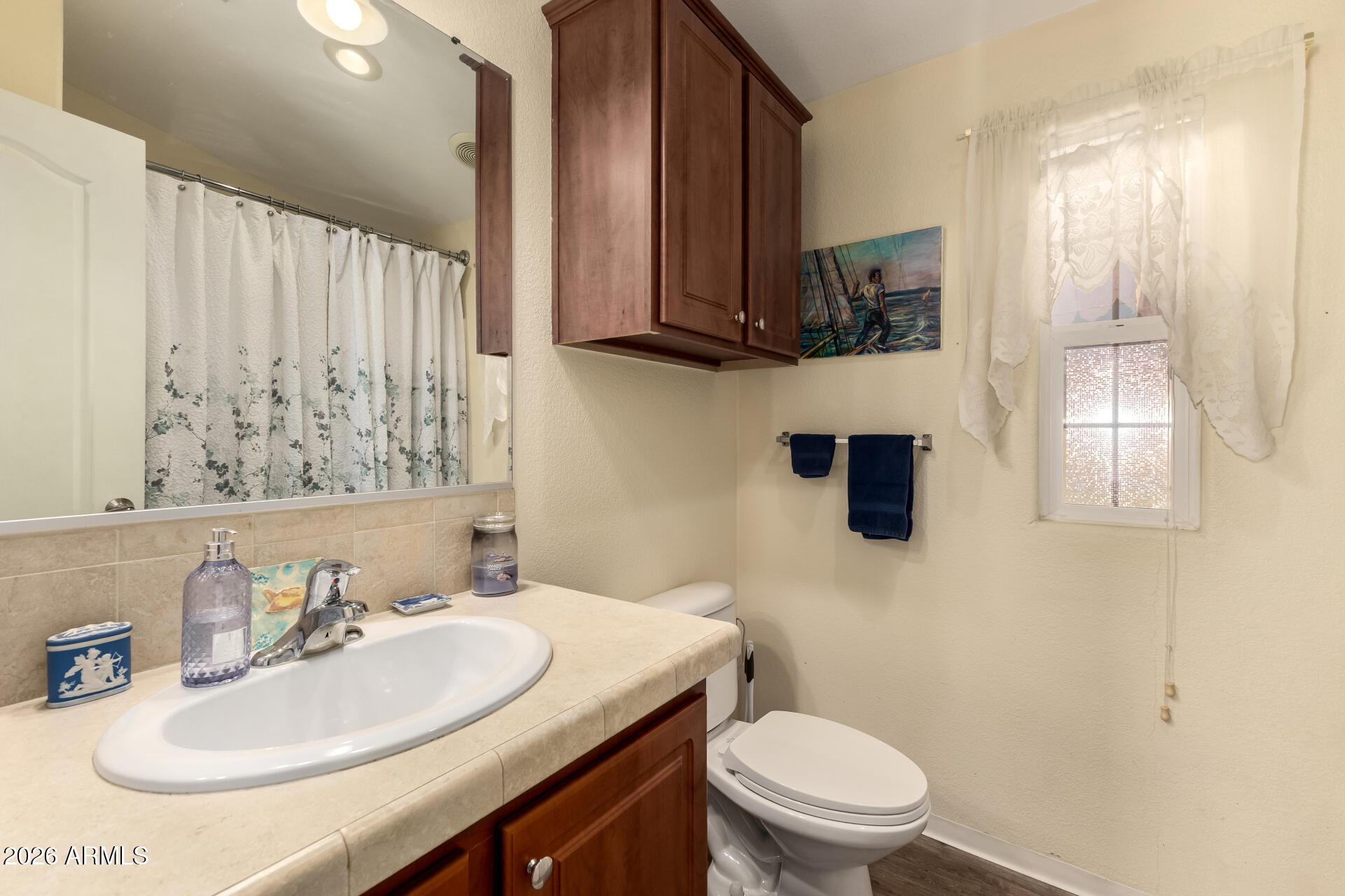 201 South Greenfield Road, Unit 124 Mesa, AZ 85206 - Photo 16 of 31 a bathroom with a sink a toilet and mirror