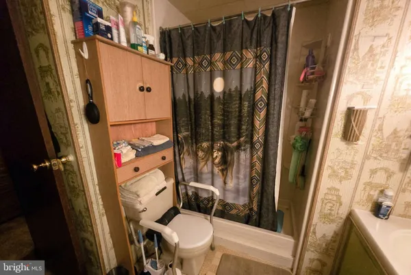 a bathroom with a toilet and a shower