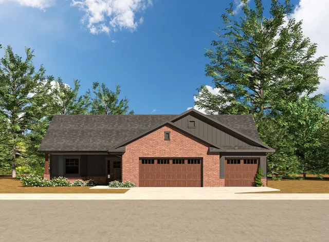 a house with a yard and potted plants