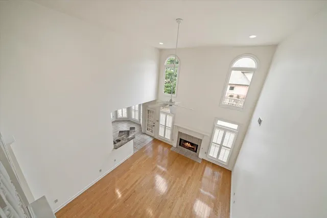 a view of a living room with windows
