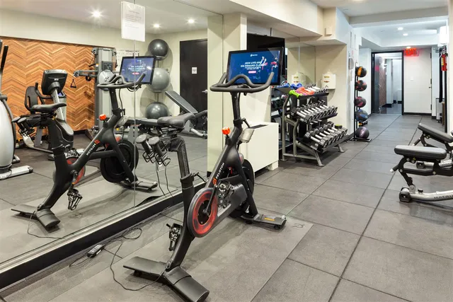 a view of a room with gym equipment