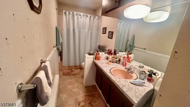 a bathroom with a sink a toilet and a mirror