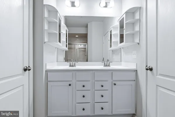 a view of a room with racks on the wall