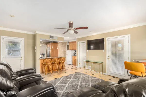 a living room with furniture