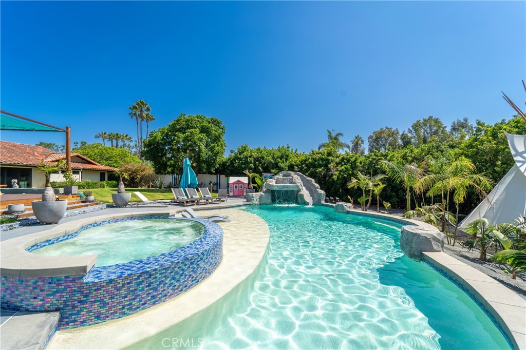 7337 La Soldadera Rancho Santa Fe, CA 92067 - Photo 46 of 60 a swimming pool with outdoor seating and yard