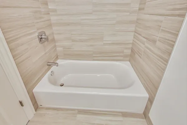 a bathroom with a bathtub