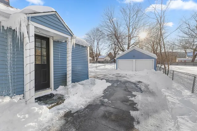 a spacious bathroom with a sink and a yard