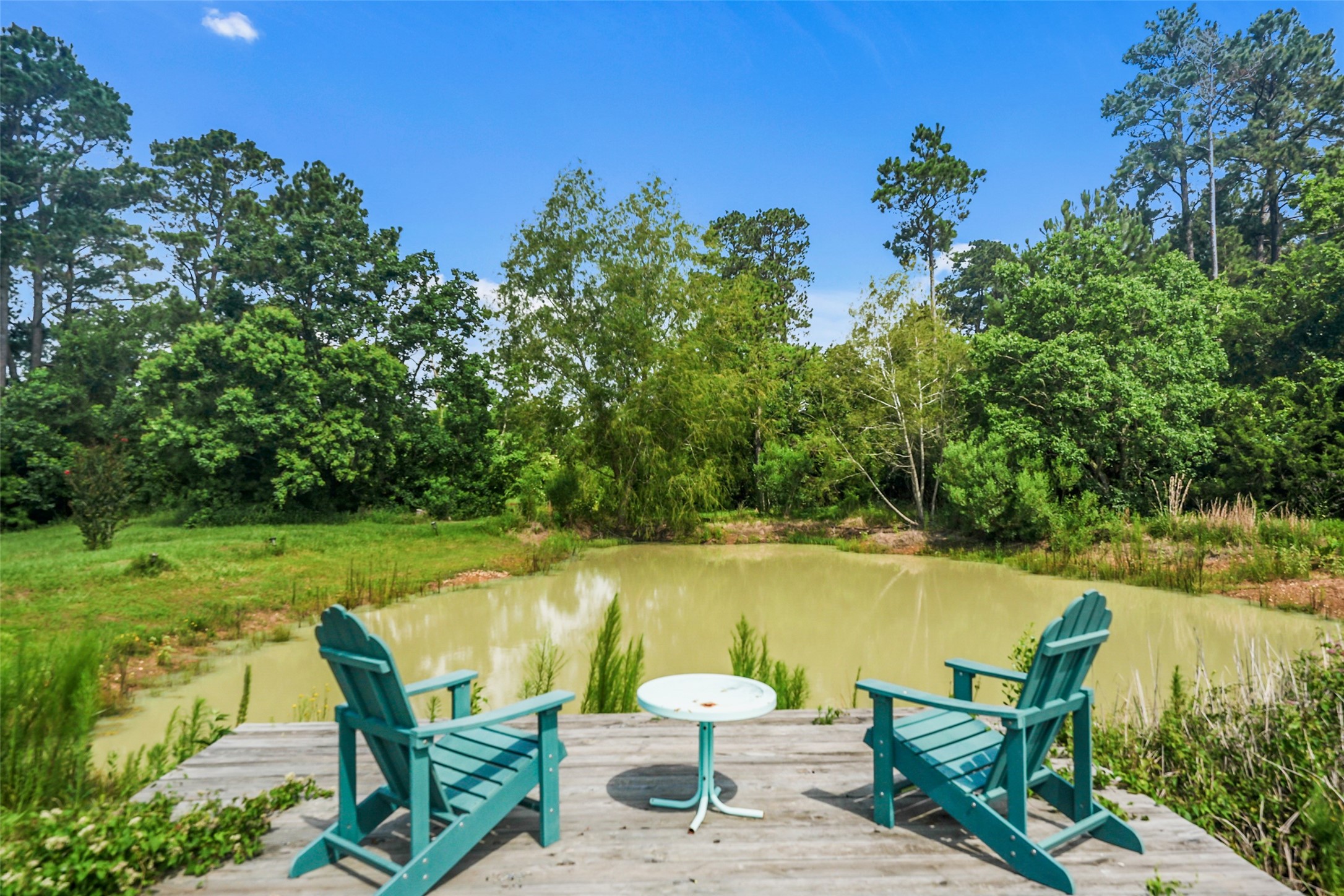 26534 Mitchell Road Hempstead, TX 77445 - Photo 39 of 45 a view of a lake with couches and wooden floor