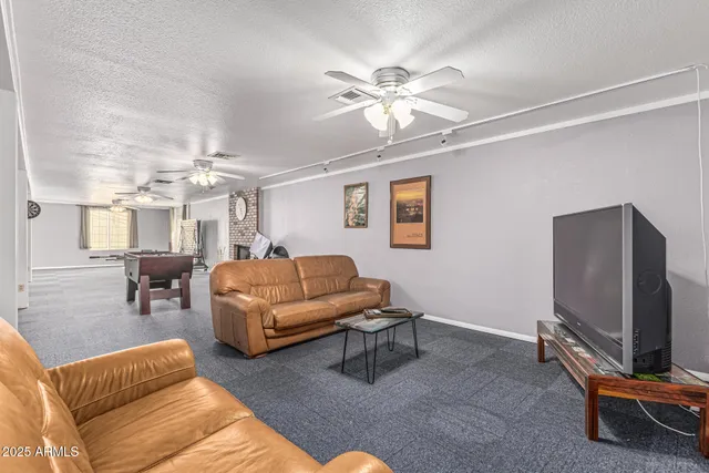 a view of a city with lawn chairs