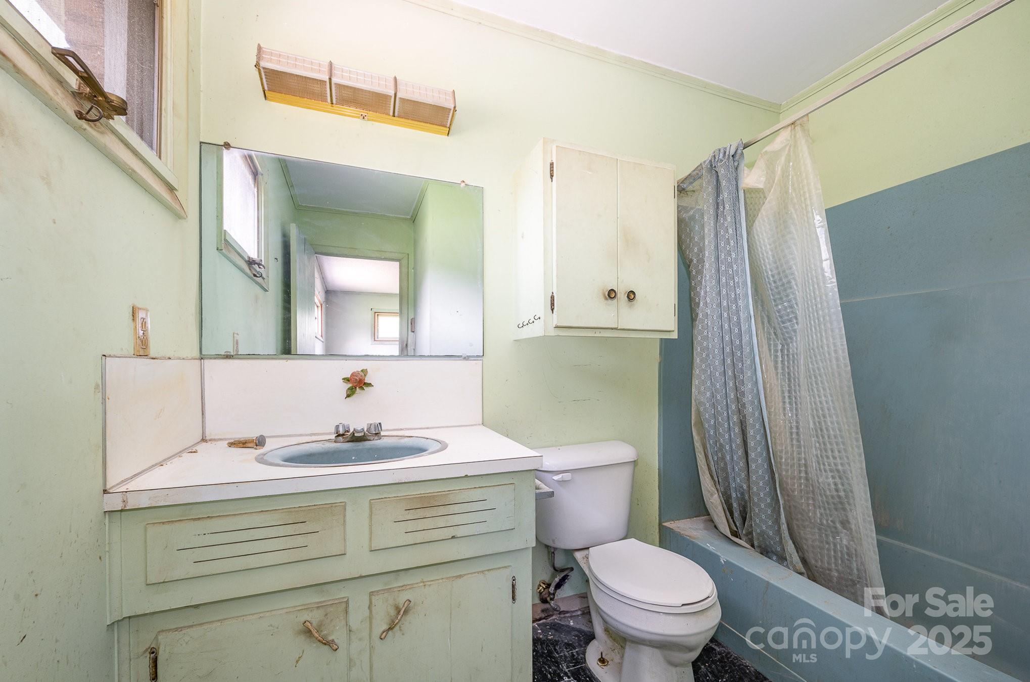 5858 Mundy Road Denver, NC 28037 - Photo 18 of 27 a bathroom with a sink a toilet a mirror and shower curtain