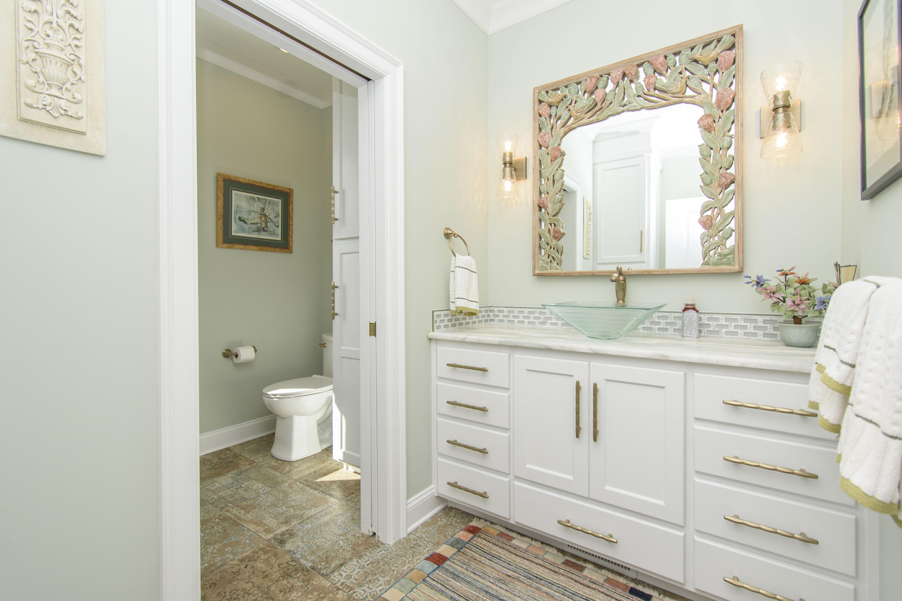 5600 Mt Tabor Road Blacksburg, VA 24060 - Photo 45 of 99 a bathroom with a granite countertop sink mirror and a toilet