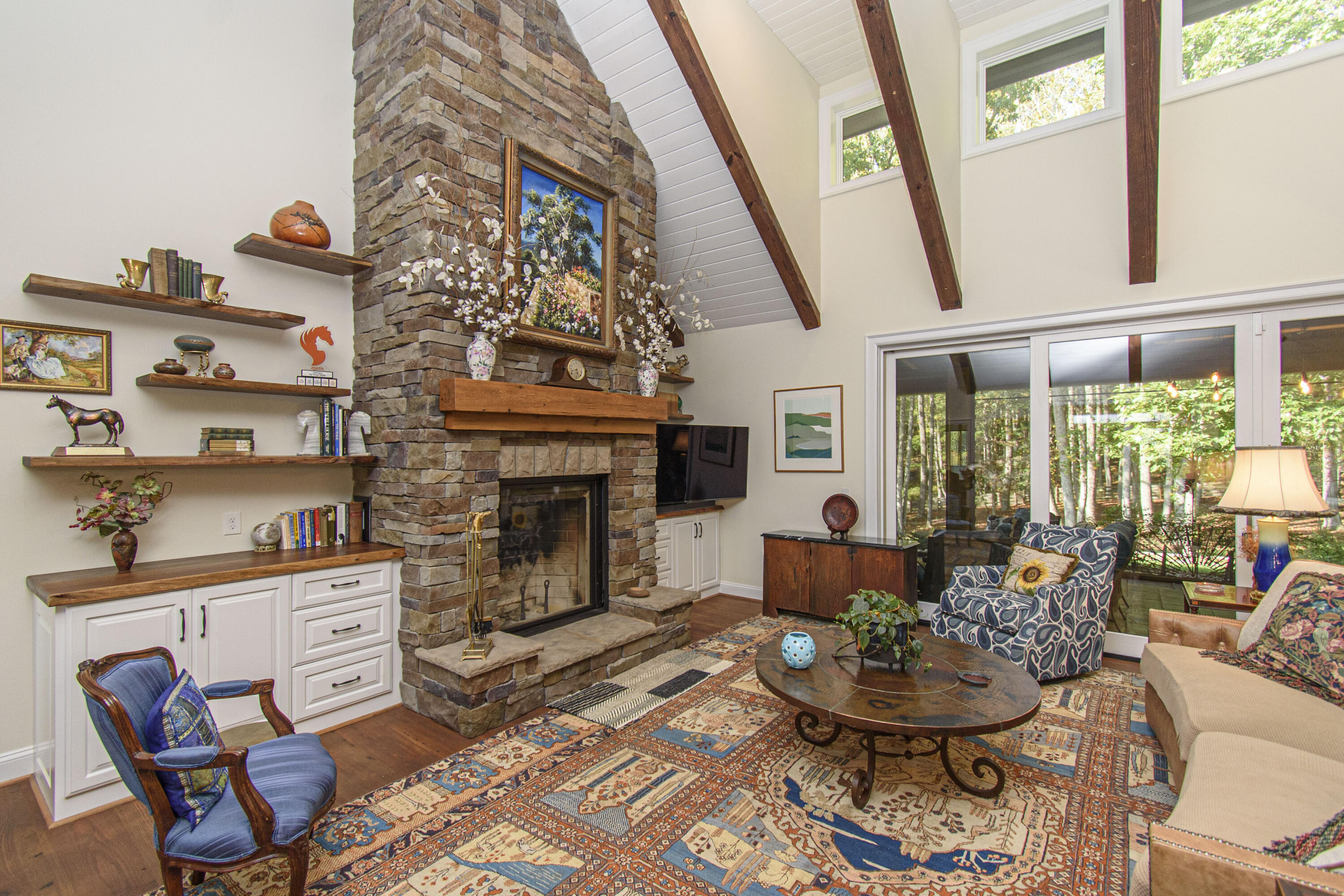 5600 Mt Tabor Road Blacksburg, VA 24060 - Photo 10 of 99 a living room with furniture a fireplace and a large window