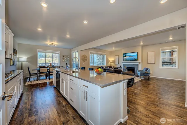 a large kitchen with lots of counter space