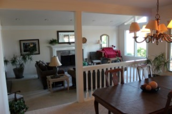 View of the sunken living room from the dining room above