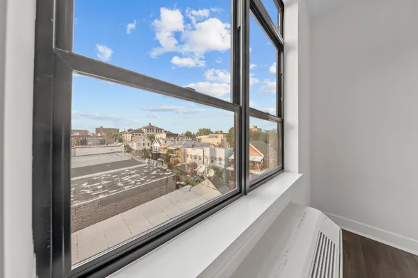 a view of a glass door with a window