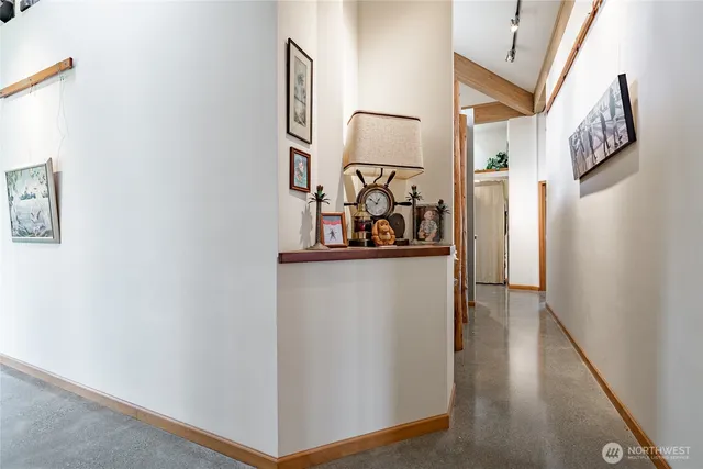 a view of a hallway with elevator