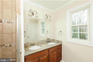700 Midland Road Silver Spring, MD 20904 - Photo 11 of 17 a bathroom with a granite countertop sink a mirror and a shower