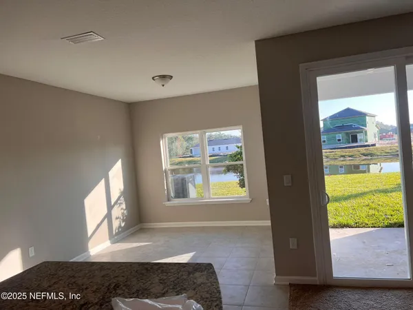 a living room with a large window