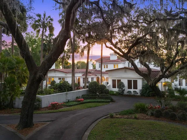 a view of a building with potted plants