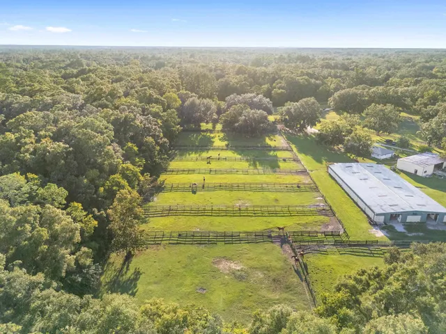 an aerial view of residential houses with outdoor space