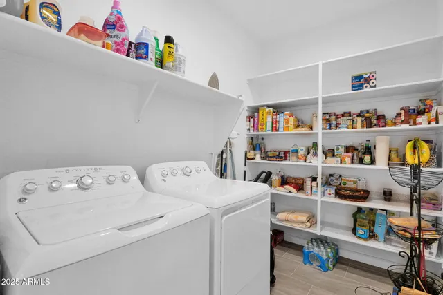a utility room with baby toys