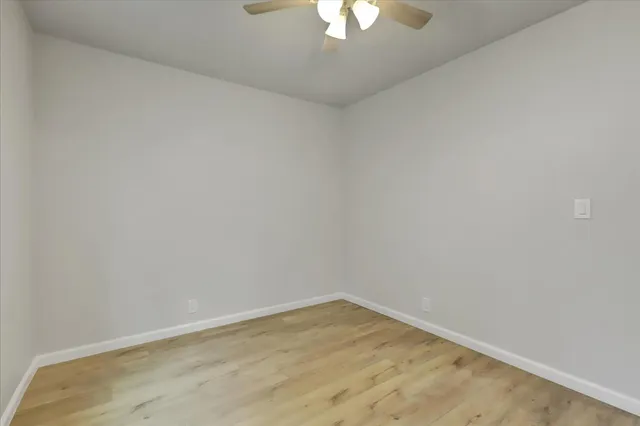 a view of a backyard with large trees