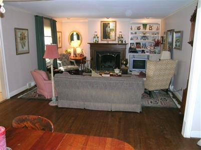 Family Room with built in bookshelves.