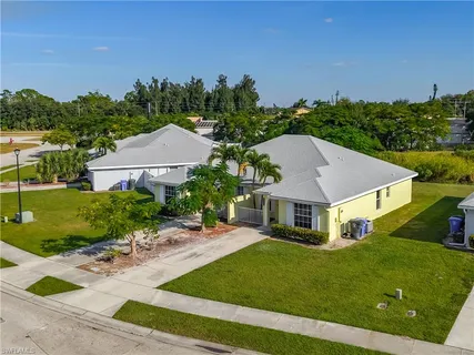 a aerial view of a house with garden
