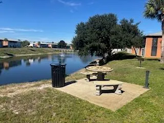 a park view with a lake view