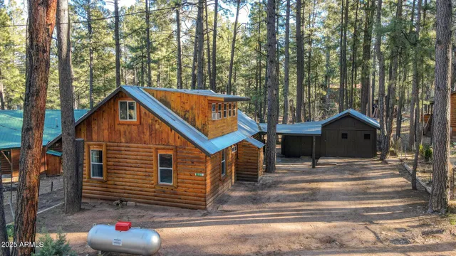 a view of house and tree in the background
