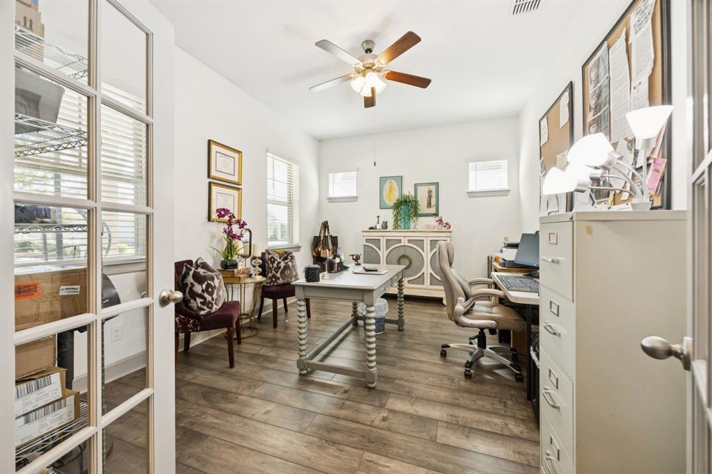 8905 Habersham Drive Rowlett, TX 75089 - Photo 17 of 31 Office space with dark wood-style flooring and ceiling fan