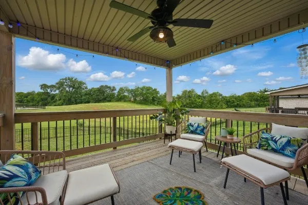 a balcony with furniture