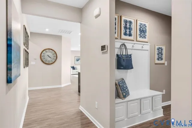 a view of a hallway with elevator