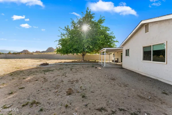 a view of a house with a backyard and a tree