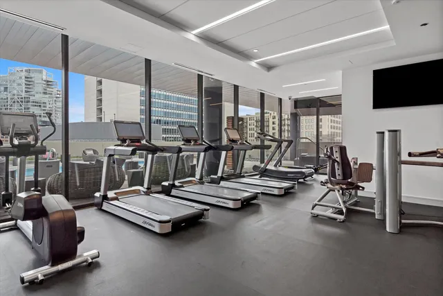 a view of a room with gym equipment